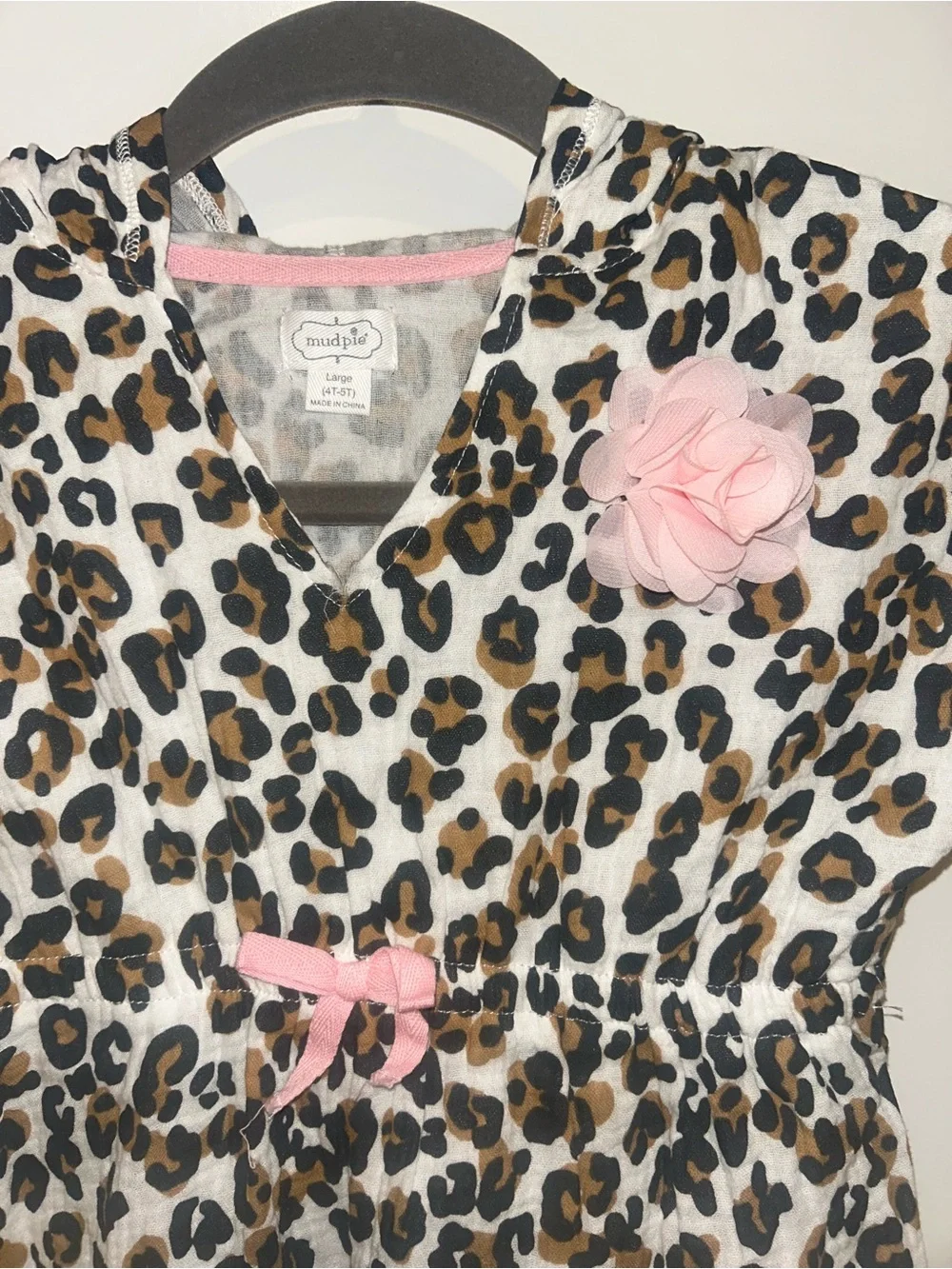 Mud Pie Leopard Hooded Swim Cover Up NWOT Girls 4-5T Pink Beach Pool Coverup